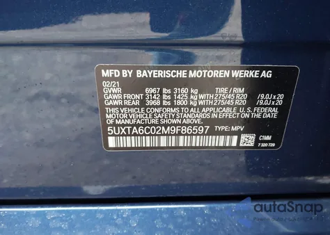 2021 BMW X5 Phev xDrive45E из США, поврежденный, VIN 5UXTA6C02M9F86597